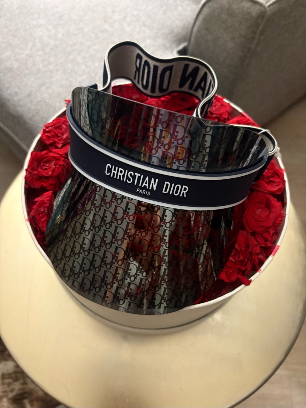 Dior Navy Blue and White Logo Elastic Visor new